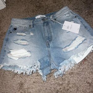 Distressed KanCan light wash denim shorts